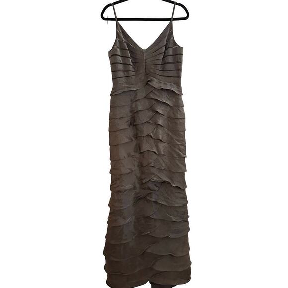 ADRIANNA PAPELL Tiered Ruffle Evening Maxi Dress Brown Formal Dressy - Sz 10 - Picture 1 of 4